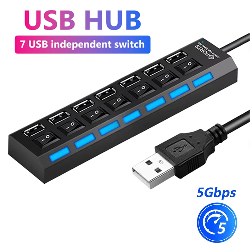 Home Office Laptop - 7 Port USB 2.0 Hub Splitter