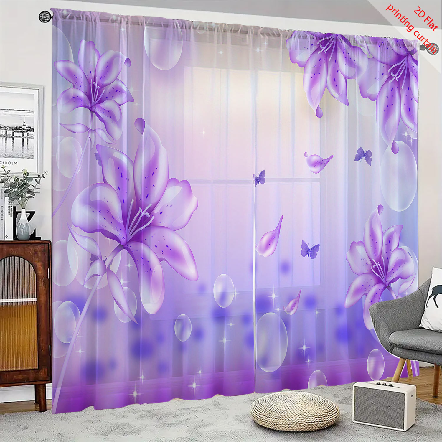 Purple Flower Printed Transpar - Home Office Windows review and price